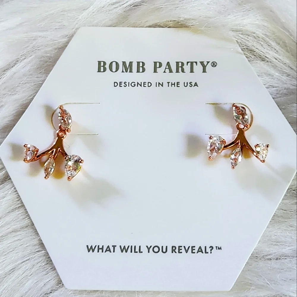 NWT Bomb Party April 'Always Dreaming' Diamond Cubic Zirconia Rose Gold Earrings - Picture 3 of 4